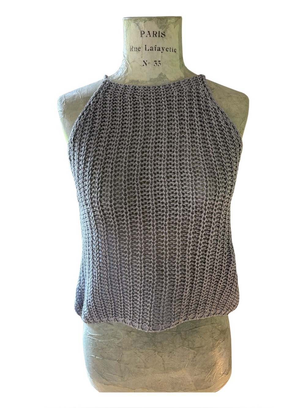 VTG Sisley Knit Tank Light Gray Size S Cotton Made in Italy naturalfibre